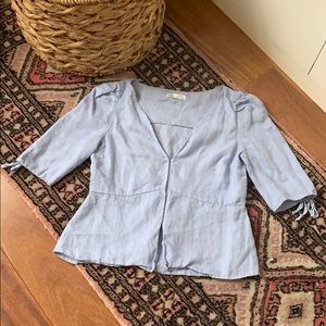 Zara TRF Light Blue V Neck Blouse
